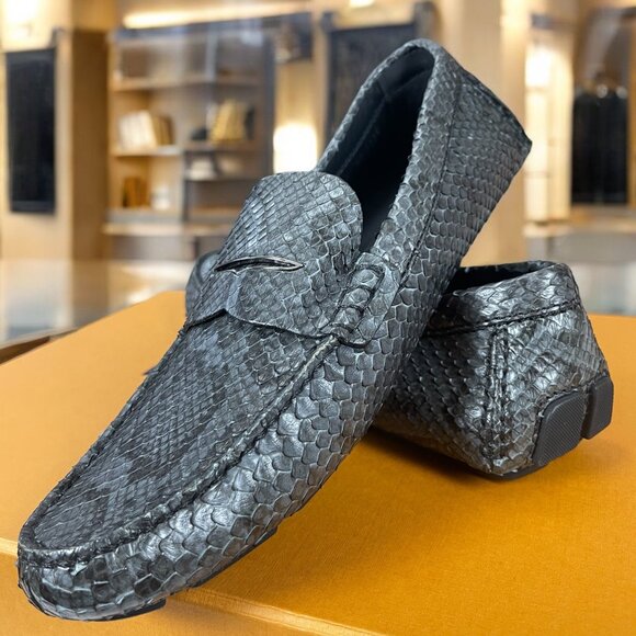 NEW LOUIS VUITTON Exotic Python Snakeskin Loafer Drivers Mens Shoes LV 10 =US 11 - Picture 1 of 15